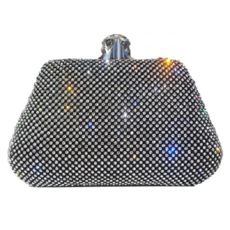 Малка черна чанта с бели камъчета тип Swarovski